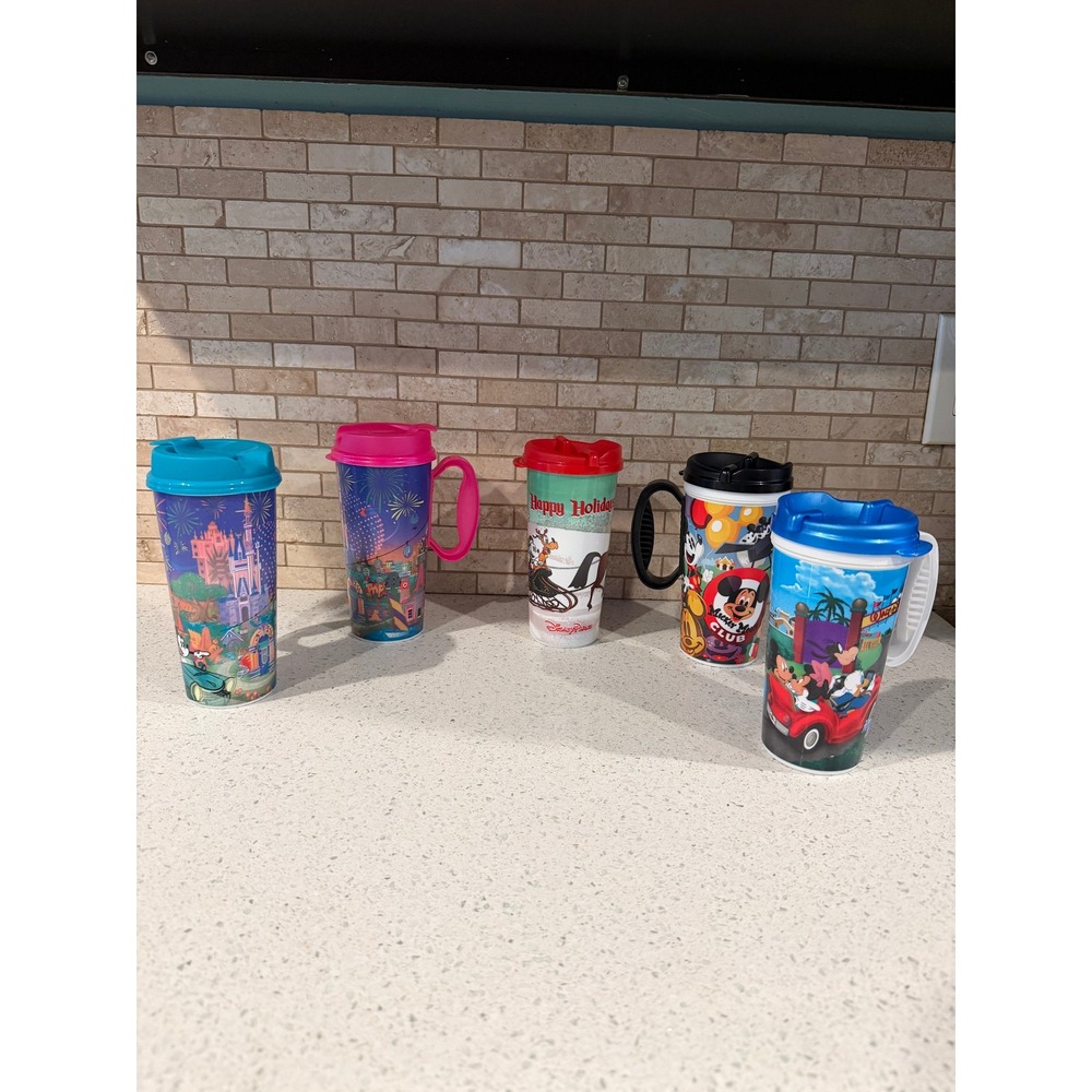 Walt Disney World Refillable Resort Travel Mug Cup Set 5 Mickey Parks